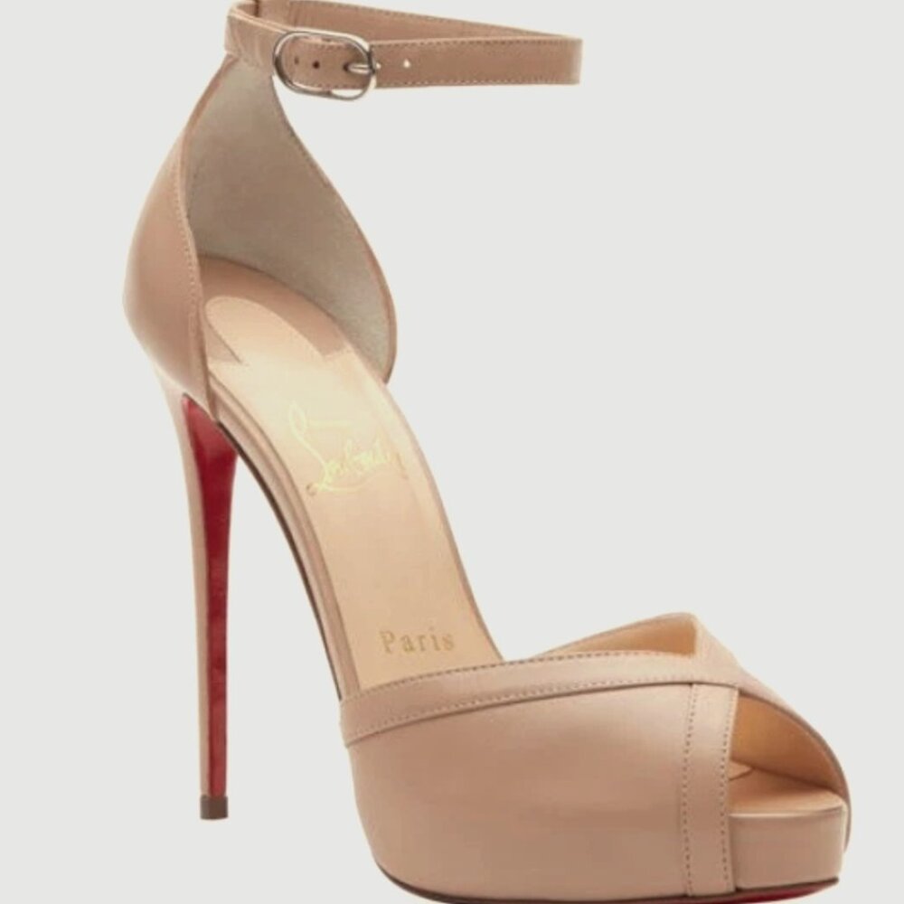 Christian Louboutin Women Very Cathy 120 Peep Toe Strap Heels - Nude, Sz 41, NIB